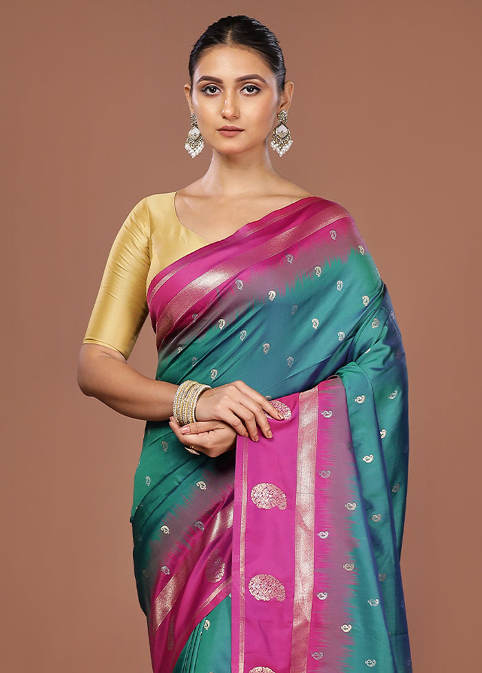 Green Dupion Silk Saree With Blouse Piece