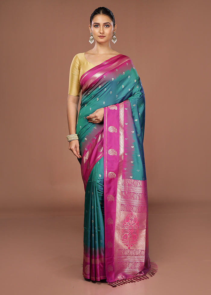 Green Dupion Silk Saree With Blouse Piece