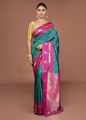 Green Dupion Silk Saree With Blouse Piece