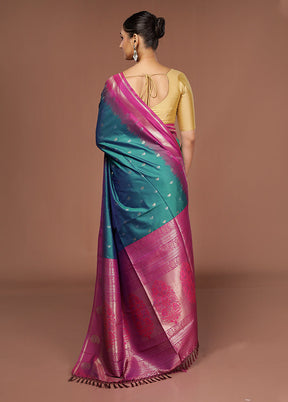 Green Dupion Silk Saree With Blouse Piece