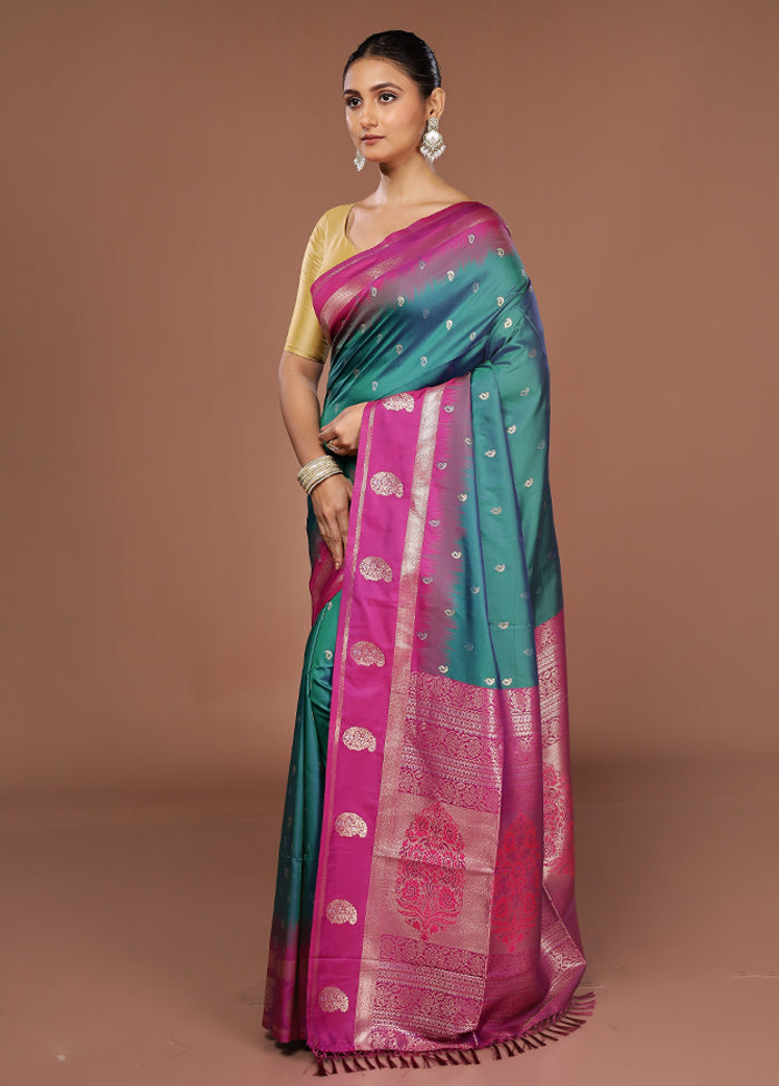 Green Dupion Silk Saree With Blouse Piece