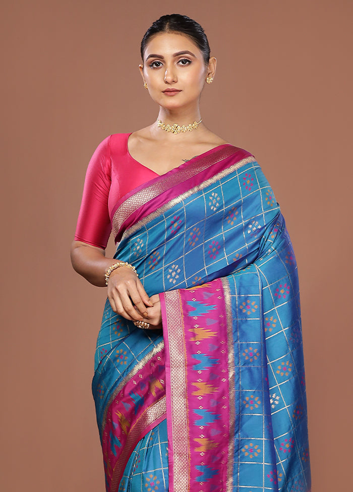 Blue Dupion Silk Saree With Blouse Piece