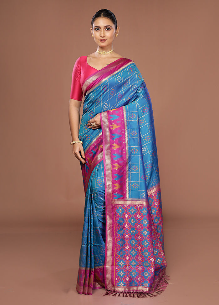 Blue Dupion Silk Saree With Blouse Piece