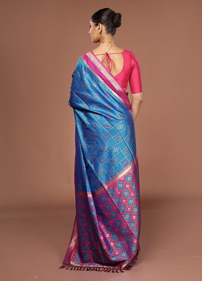 Blue Dupion Silk Saree With Blouse Piece