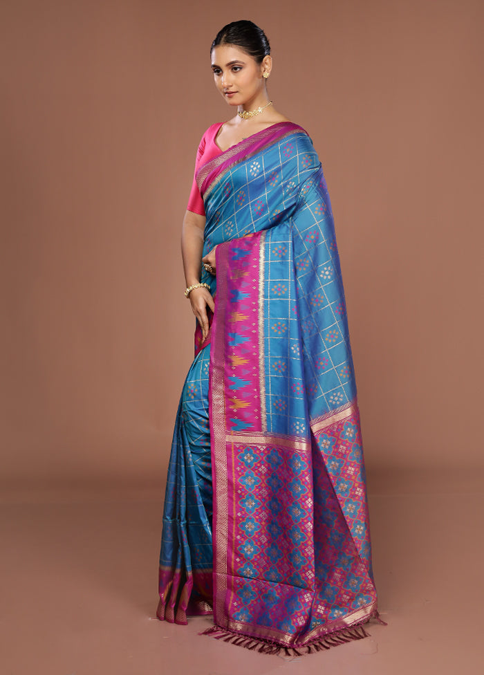 Blue Dupion Silk Saree With Blouse Piece