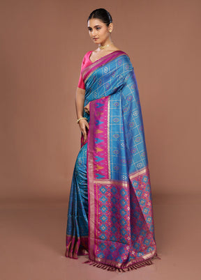 Blue Dupion Silk Saree With Blouse Piece