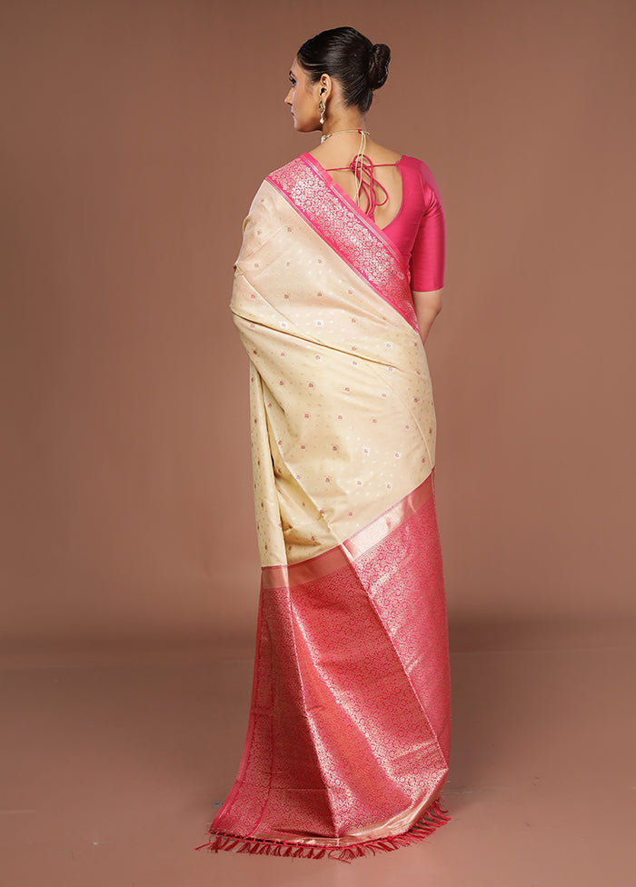 Cream Dupion Silk Saree With Blouse Piece