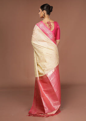 Cream Dupion Silk Saree With Blouse Piece