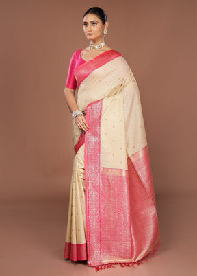 Cream Dupion Silk Saree With Blouse Piece