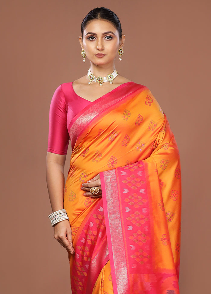 Yellow Dupion Silk Saree With Blouse Piece