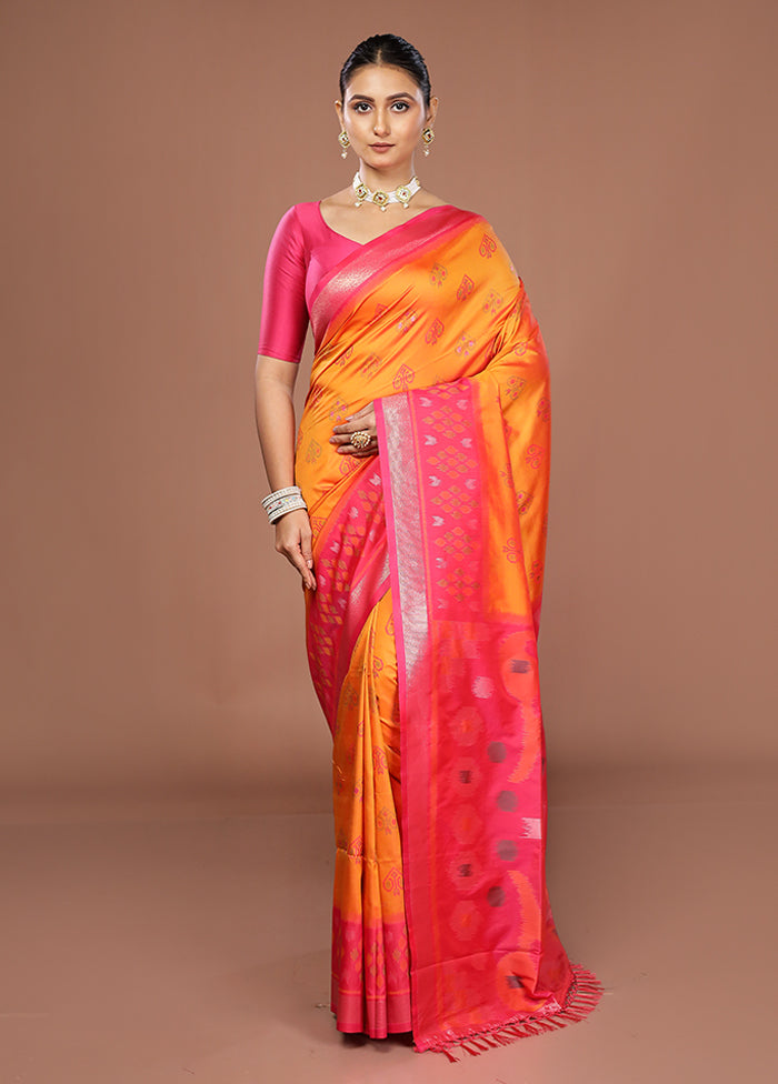 Yellow Dupion Silk Saree With Blouse Piece