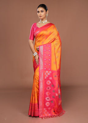 Yellow Dupion Silk Saree With Blouse Piece