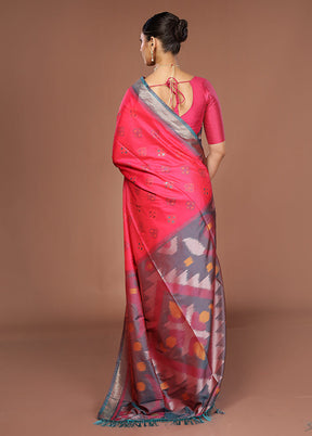 Pink Dupion Silk Saree With Blouse Piece