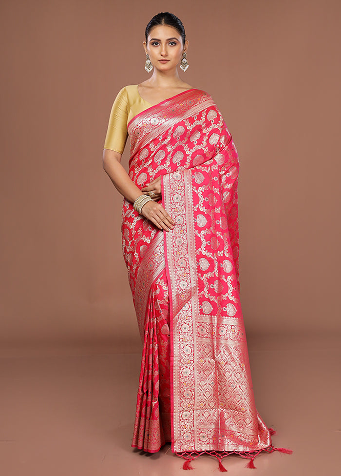Pink Dupion Silk Saree With Blouse Piece