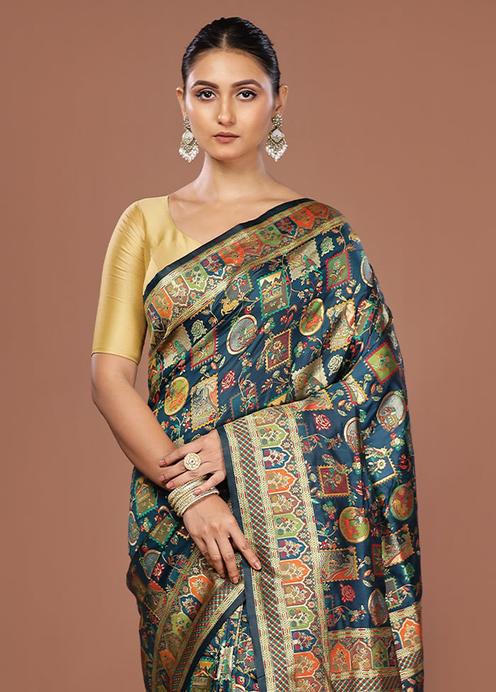 Blue Dupion Silk Saree With Blouse Piece