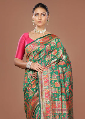 Green Dupion Silk Saree With Blouse Piece