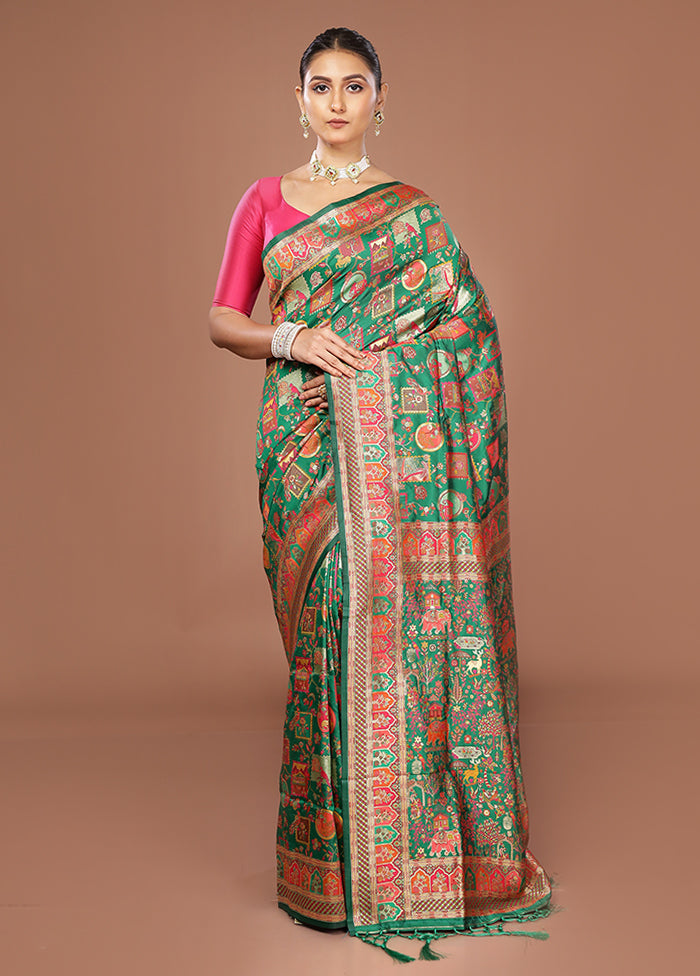 Green Dupion Silk Saree With Blouse Piece
