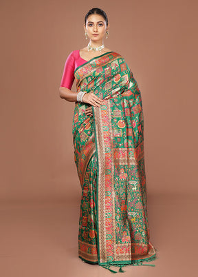 Green Dupion Silk Saree With Blouse Piece