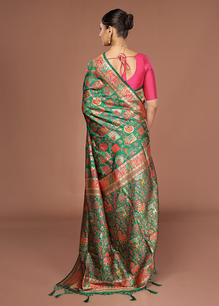 Green Dupion Silk Saree With Blouse Piece