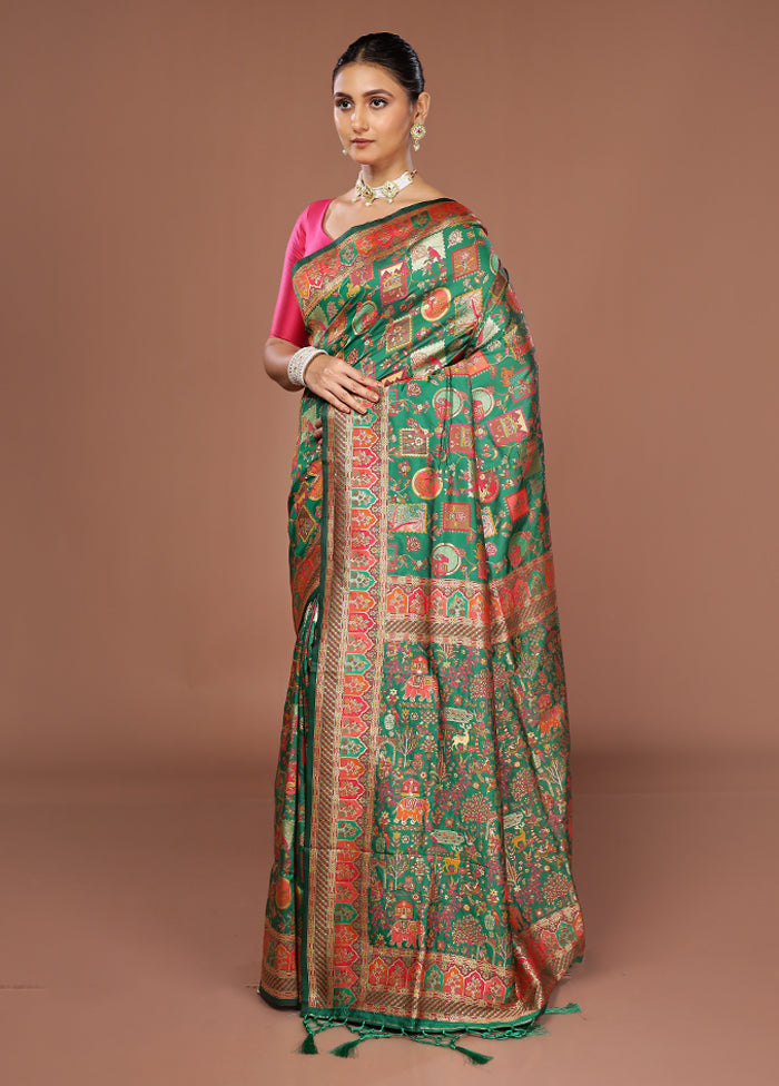 Green Dupion Silk Saree With Blouse Piece