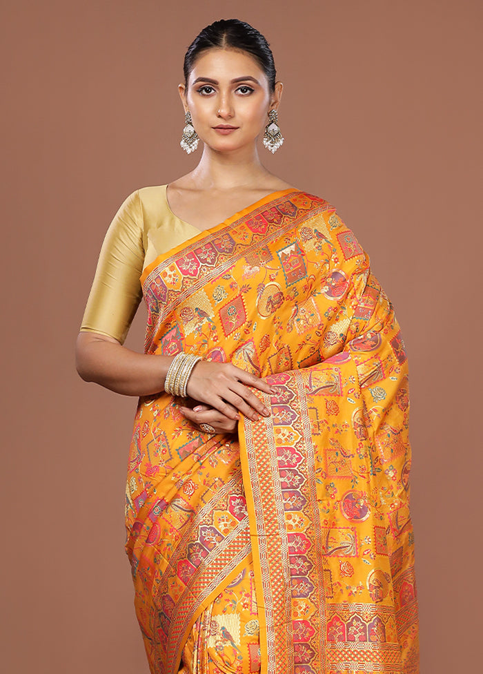 Yellow Dupion Silk Saree With Blouse Piece