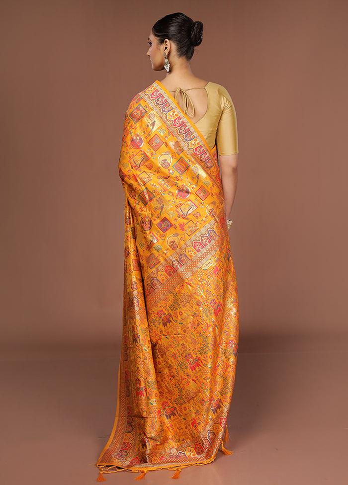 Yellow Dupion Silk Saree With Blouse Piece