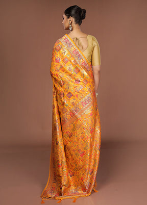 Yellow Dupion Silk Saree With Blouse Piece