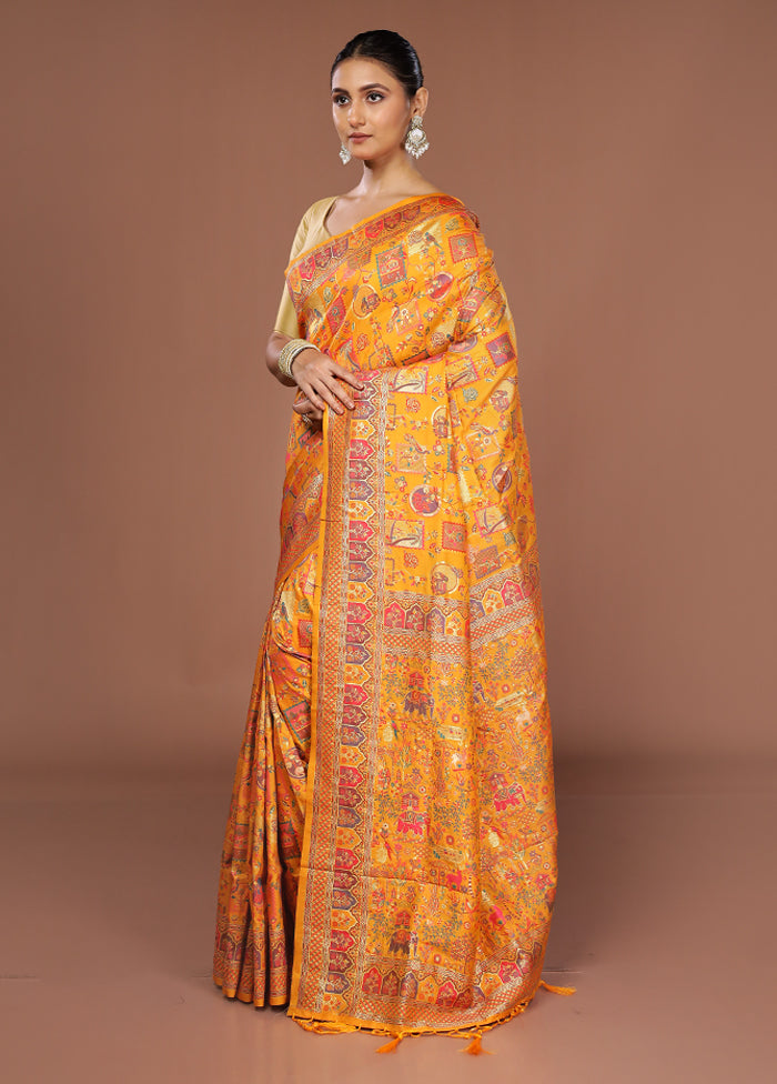 Yellow Dupion Silk Saree With Blouse Piece