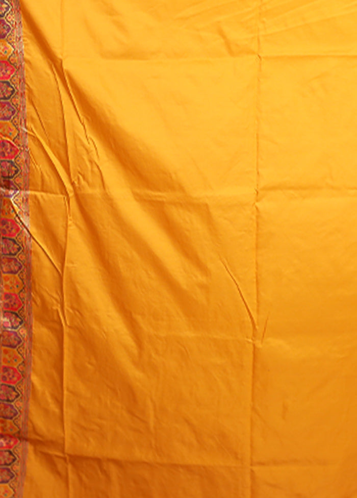 Yellow Dupion Silk Saree With Blouse Piece