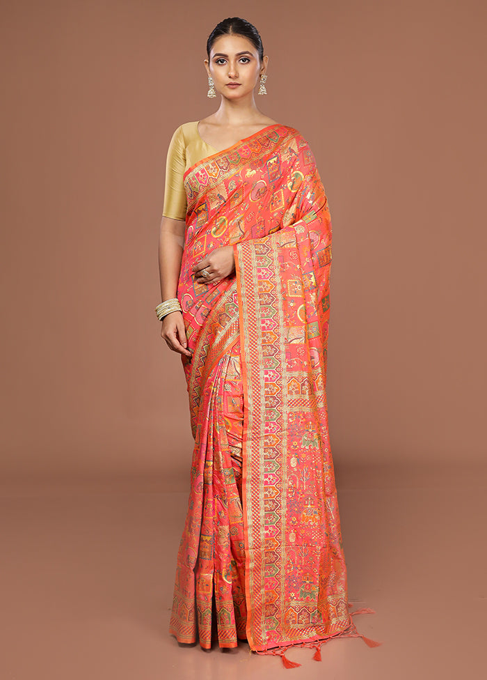 Pink Dupion Silk Saree With Blouse Piece