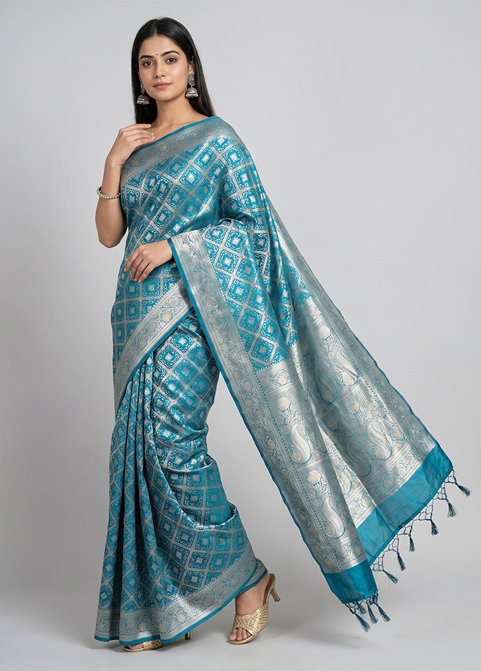 Blue Dupion Silk Saree With Blouse Piece