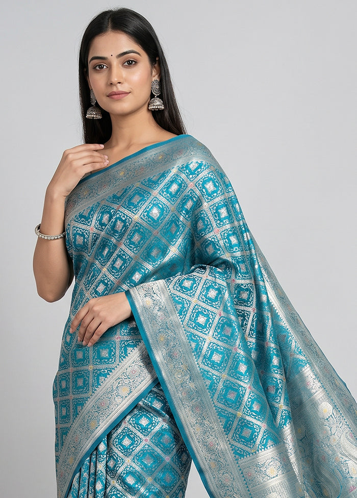 Blue Dupion Silk Saree With Blouse Piece