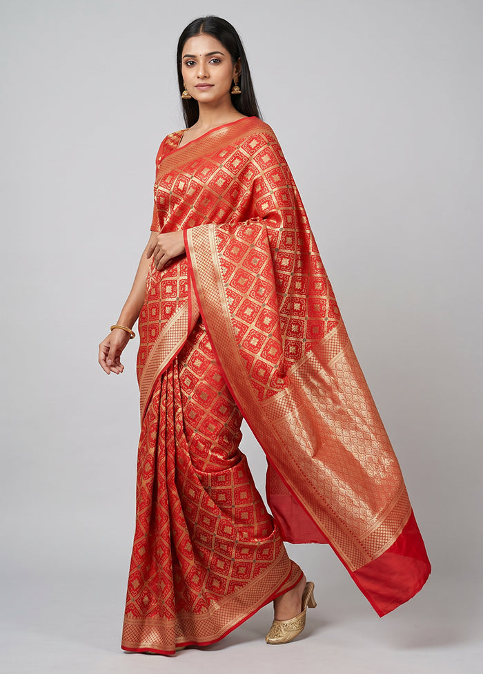 Red Dupion Silk Saree With Blouse Piece