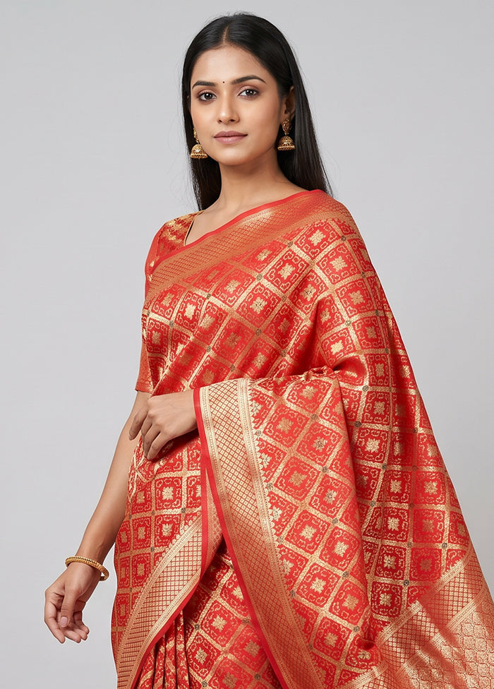 Red Dupion Silk Saree With Blouse Piece
