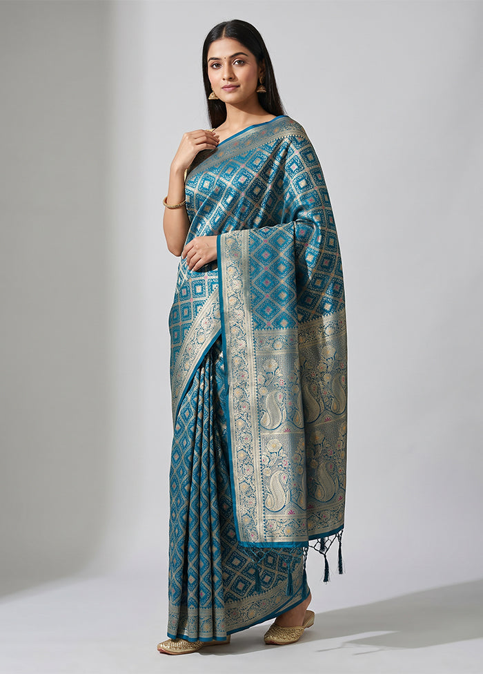 Blue Dupion Silk Saree With Blouse Piece