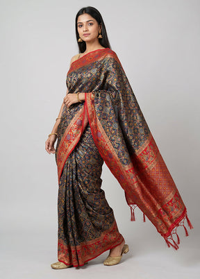 Black Dupion Silk Saree With Blouse Piece