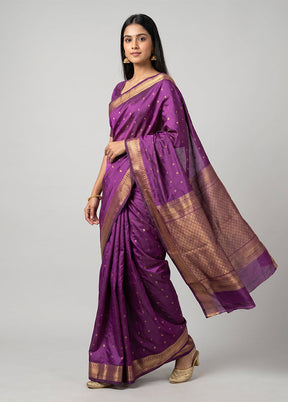 Purple Kanjivaram Silk Saree With Blouse Piece