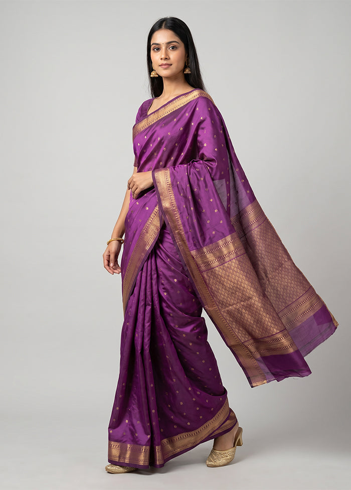 Purple Kanjivaram Silk Saree With Blouse Piece