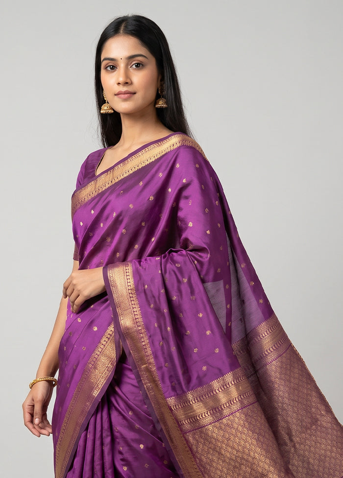 Purple Kanjivaram Silk Saree With Blouse Piece