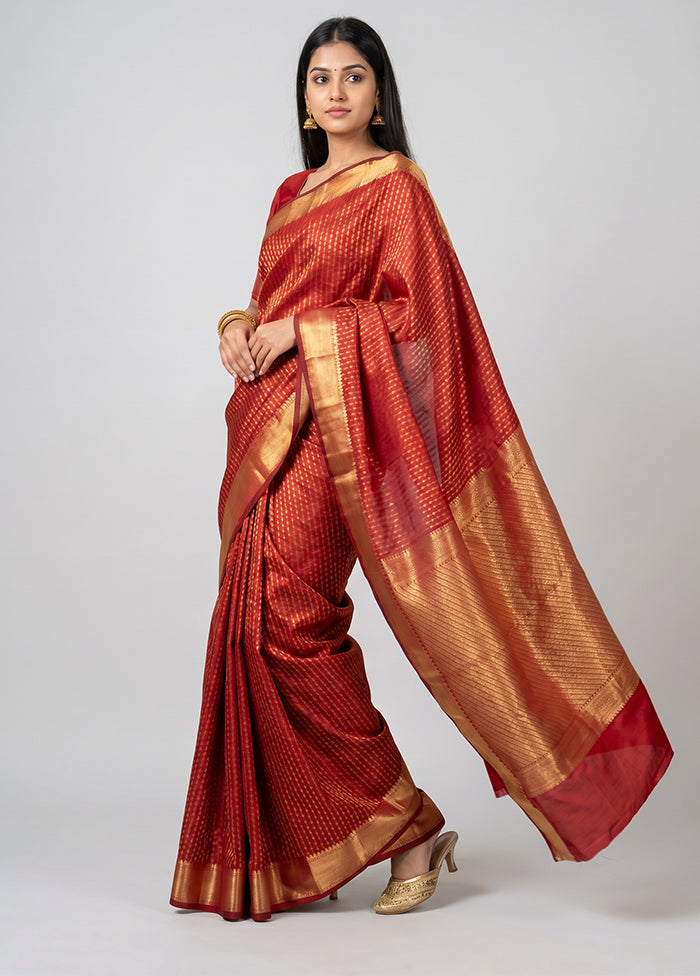 Maroon Kanjivaram Silk Saree With Blouse Piece