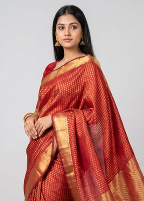 Maroon Kanjivaram Silk Saree With Blouse Piece