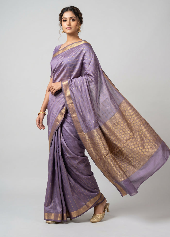 Purple Kanjivaram Silk Saree With Blouse Piece