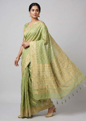 Green Kora Silk Saree With Blouse Piece