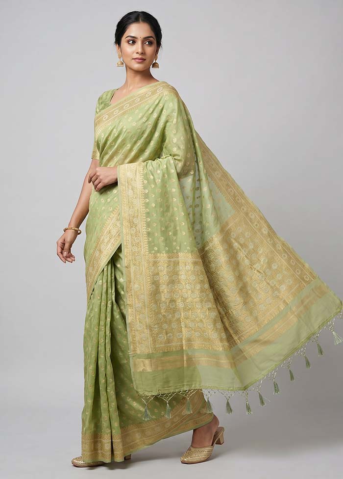 Green Kora Silk Saree With Blouse Piece
