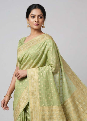 Green Kora Silk Saree With Blouse Piece
