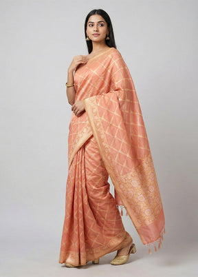 Pink Kora Silk Saree With Blouse Piece