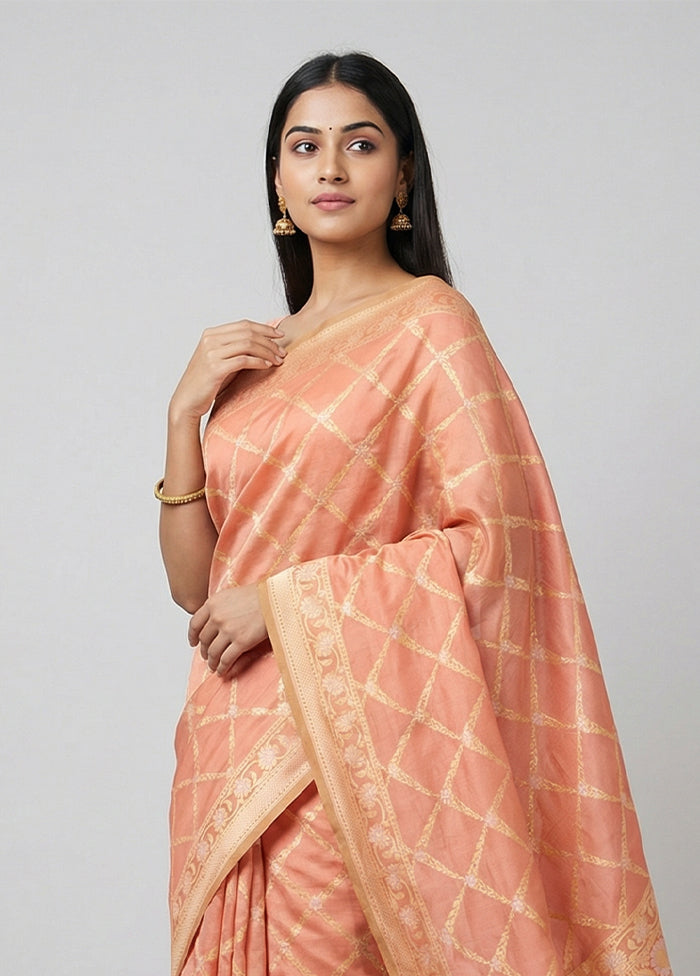 Pink Kora Silk Saree With Blouse Piece
