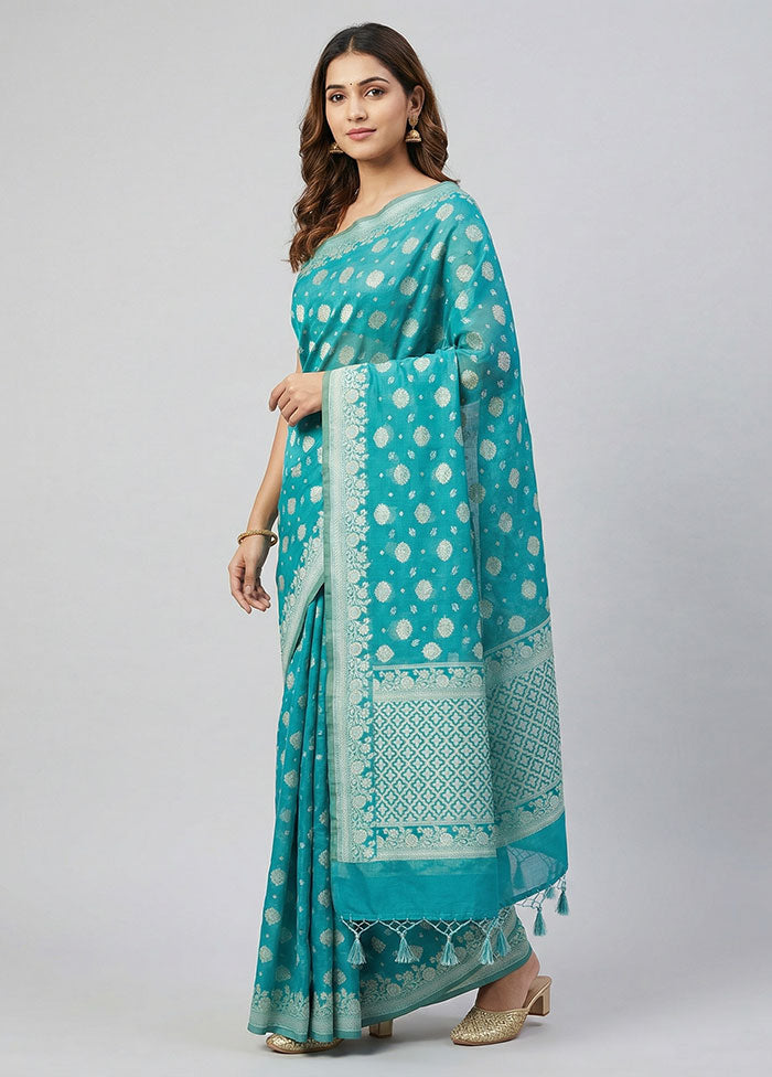 Green Kora Silk Saree With Blouse Piece