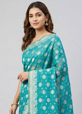 Green Kora Silk Saree With Blouse Piece