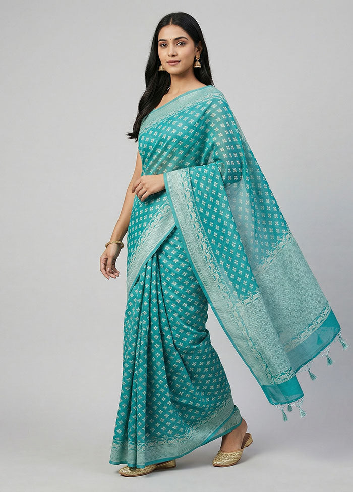 Green Kora Silk Saree With Blouse Piece